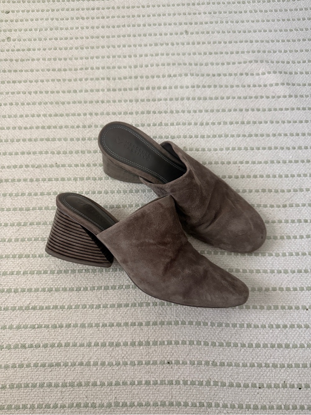 mercedes castillo stacked heel slip on mule sandal